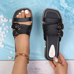 Women summer fashion golden buckle anti-slip, lightweight, comfortable, breathable round-toed indoor and outdoor slippers
