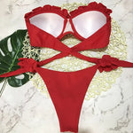 Leopard Ruffled Bra Cup Bikini 2025 Women Bandeau Swimsuit Female Swimwear Two Pieces Bikini Set Push Up Bathing Suit Swim Lady