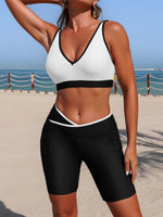 2026 Sporty Two Pieces Swimsuit Women Long Knee Shorts Padded Swimwear Female Solid Bathers Bathing Swimming Swim Suit Beachwear