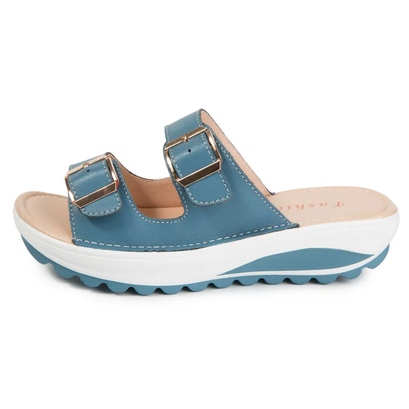 2021New Women Sandals Wedges Sandals Ladies Open Toe Round Toe Buckle Black Yellow White Platform Sandals Shoes