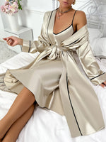 Women's Sexy Fashion 2 Piece Pajama SetV-Neck Slip Dress with Long Robe Sleepwear