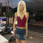 FDYOUI Woman Clothing Lace Patchhwork Camisoles Top Y2K Streetwear Sexy Halter Neck Bandage Cropped T-shirt Female Corset Tops