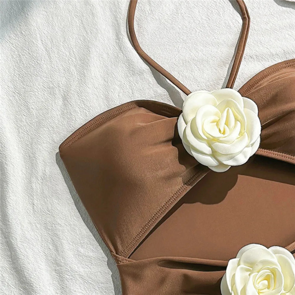 Sexy 3D Flower Hollow Out Swimwear One Piece Swimsuits Women 2026 Summer String Halter Monokini Swimming Bathings Suit Bather
