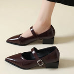Mid-length Single Shoes Spring and Summer New Fashion Belt Buckle Pointed Toe Comfortable Shallow Toe Leather Shoes