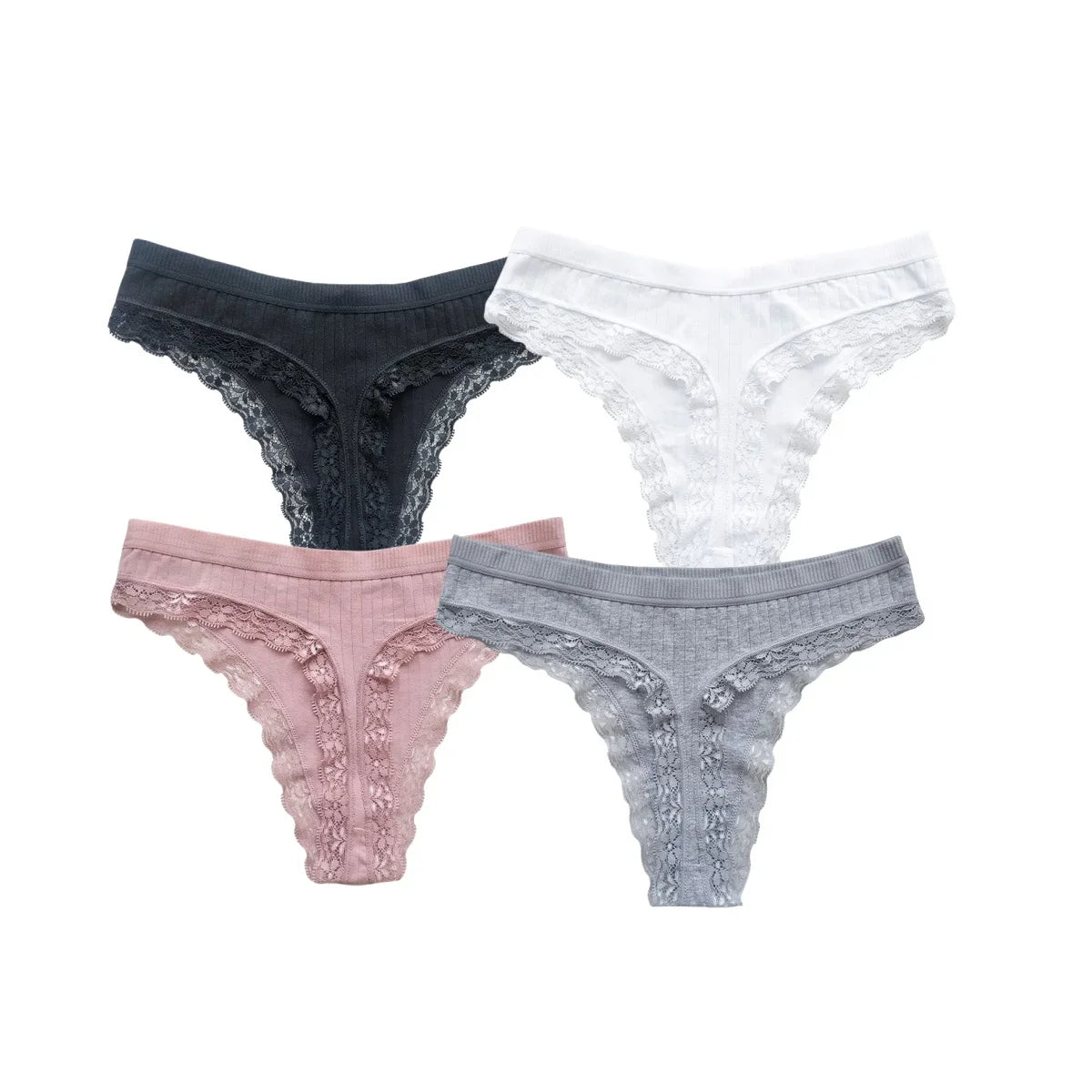 4Pcs/Set Women Cotton Panties Thongs Low Rise G-string Lace Underwear Female Underpants M-XL Sexy Lingerie Panties Intimates