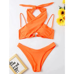 2026 Solid Black Swimsuit Women 2 Piece Bikini Sexy Cross Bandage Hollow Out Lace-up Swimwear Low Waist Thong Beach Bathing Suit