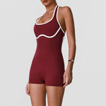 Color Blocking Yoga Jumpsuit Women Sleeveless Hollow Out Backless Slim Sports One Piece Short Suit Gym Running Fitness Rompers
