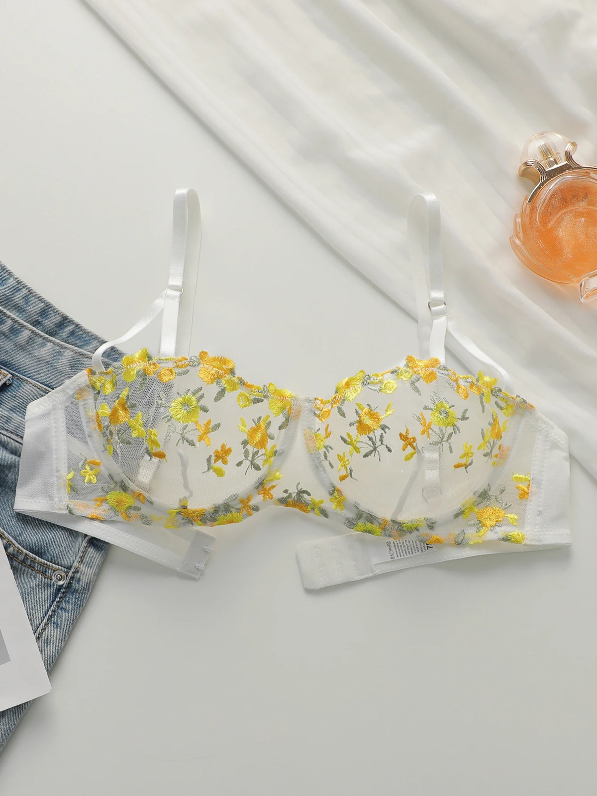 Beautiful flower embroidered bra, transparent sexy underwear with adjustable shoulder straps MR2956