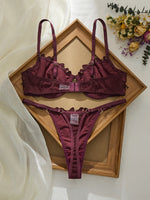 Brownish RedBra Set Double Layer Design No Skin Irritation Comfortable Underwear Women's Fashion Color Block Bralette