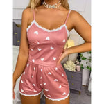 Women's Two-Piece V-Neck Suspender Lace Lace Printed Top and Shorts Women's Casual Printed Pajama Set