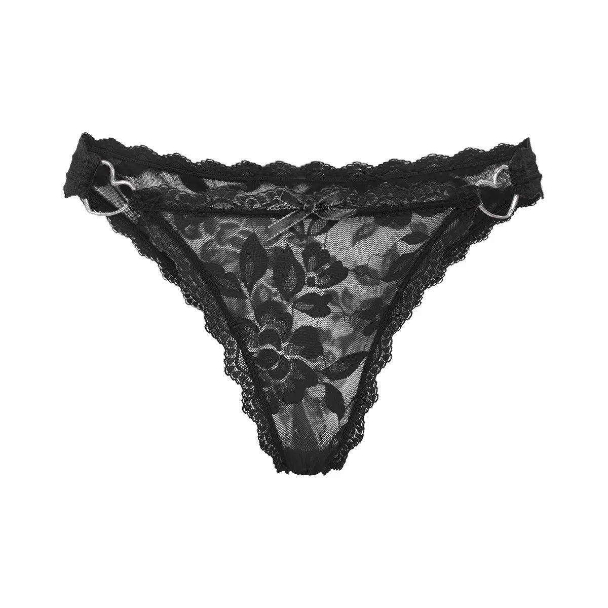 1pc Women's Multi-Color Lace Panty Low-Rise Bowknot Lingerie Hollow Out Semi-Covered Butt Heart Buckle Soft Breathable Underwear