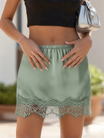 2026 Summer Women's Satin Mini Skirt Elastic Waist Lace Trim Skirts Casual Retro Streetwear