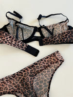 Seamless Leopard Printed Underwire Underwear Lace See Through Push Up Bra and Panty Set Women Sexy Lingerie Outfit