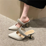 American pointed rhinestone high-heeled slippers women slim heels with toe caps, empty fashion sandals,