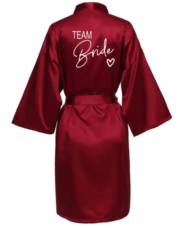 Wedding Party Team Bride Robe With Black Letters Kimono Satin Pajamas Bridesmaid Bathrobe SP001