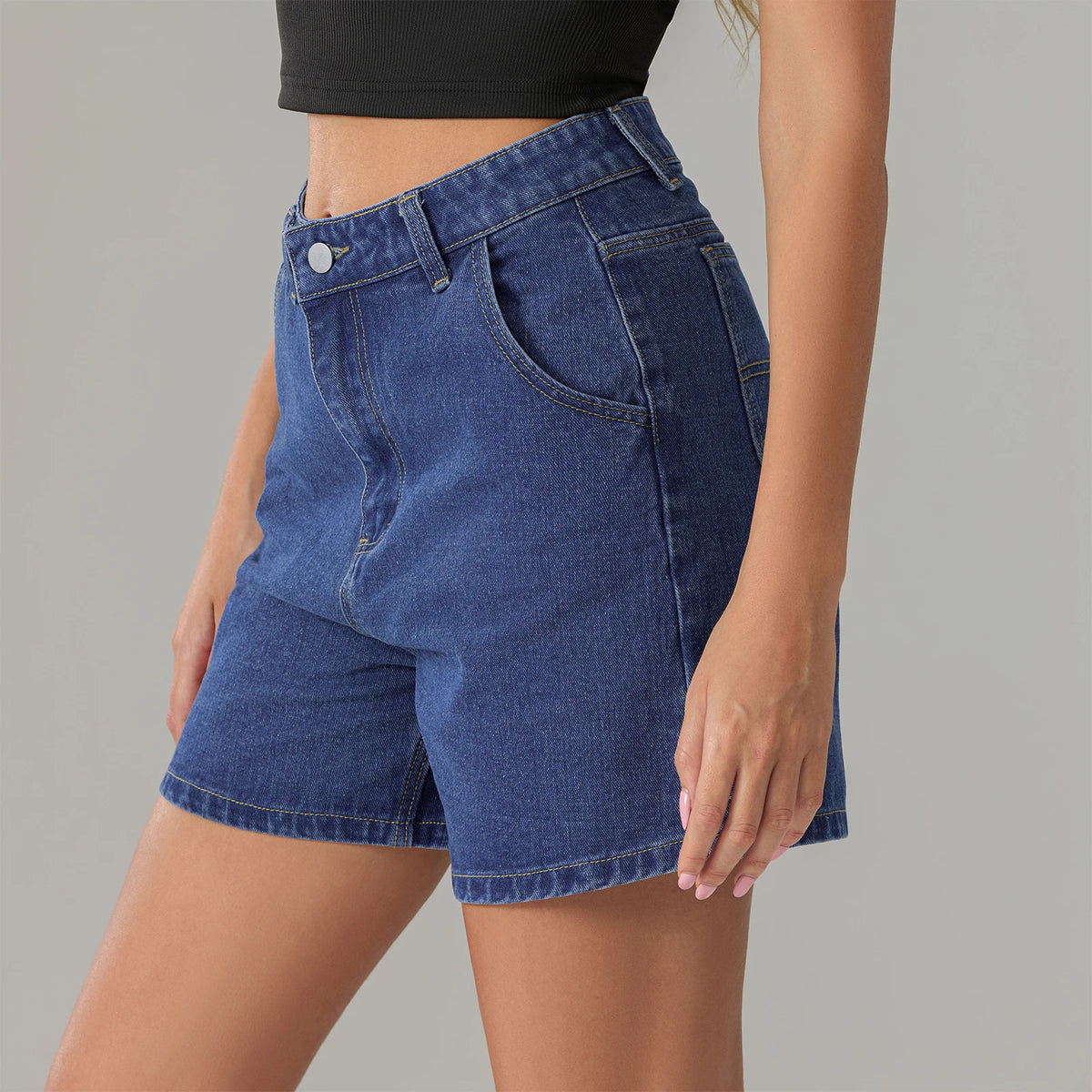 Summer Solid Color Short Denim Pants Women Fashion High Waist Streetwear Denim Shorts with Pockets