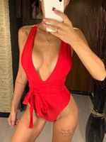 Sexy Wrap Around Bandage Women Swimwear One Piece Swimsuit Female Bather Deep V Neck Bathing Suit Swim Backless Monokini V1639C