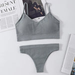 Women Seamless Bra Panties Set Push-Up Non-wire Bralette Low-Rise Briefs Sexy Lingerie Female Comfort Rib Sports Underwear Set