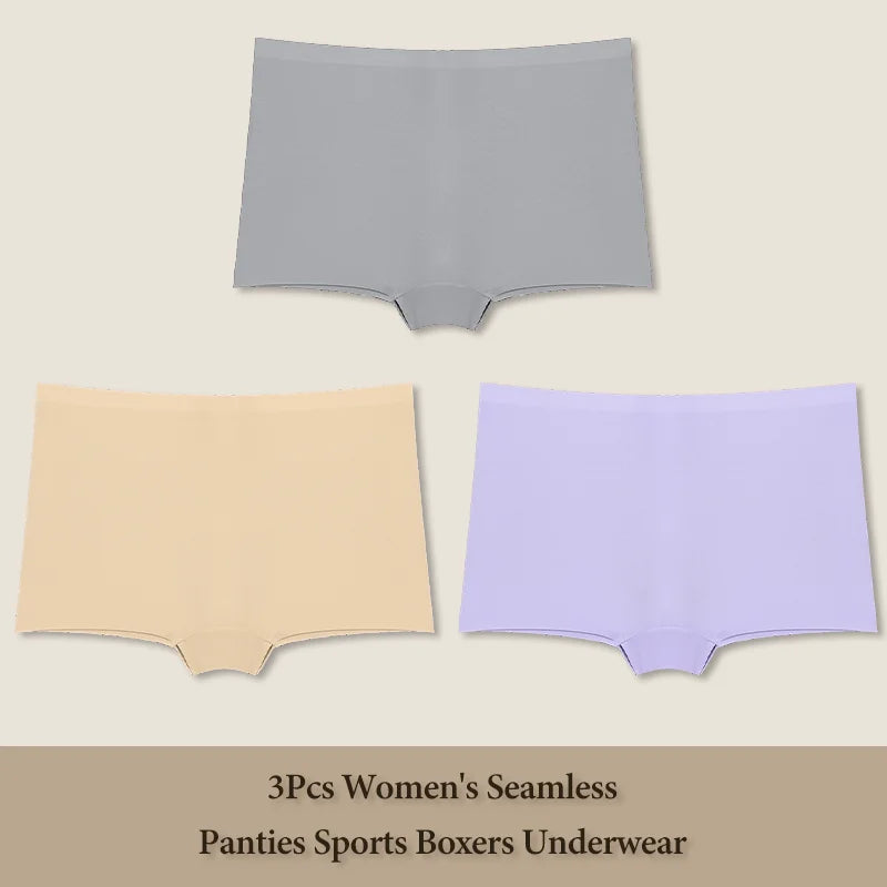 3Pcs Women's Seamless Sports Boxer Underwear Female Solid Color Panties Comfortable Briefs Cozy Lingerie Intimate Underpant S-XL