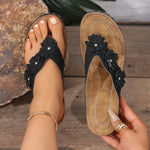 Women Floral Rhinestone Wedge Flip‑Flops Open Toe Soft Cushion Footbed Platform Summer Beach Slippers Large Size