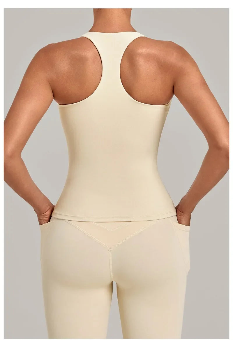 Women's Seamless Yoga Vest Sports Fitness Gym Beauty Back Top Nude Slim Fit Training Running Workout Vest