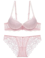 Women's Underwear Set Sexy Hollow Lace Floral Bow Padded Push up Bra Suitable for Small Busts Sexy Bras and Panties