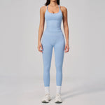 Summer Seamless Yoga Sets Women Outdoor Slimming Sports Tank Top High Waist Hip Lifting Leggings Gym Fitness Suits Tracksuit