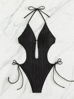 One Piece Swimsuit for Women 2024 Lace Patchwork Green Hollow Out Thong Swimwear Beach Bathing Suit Tie Side Backless Monokini