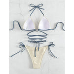 New Wrap Around Halter Wrinkled Bikini Women Swimwear Female Swimsuit Two-Pieces Bikini Set Bather Bathing Suit Swim Lady V4081