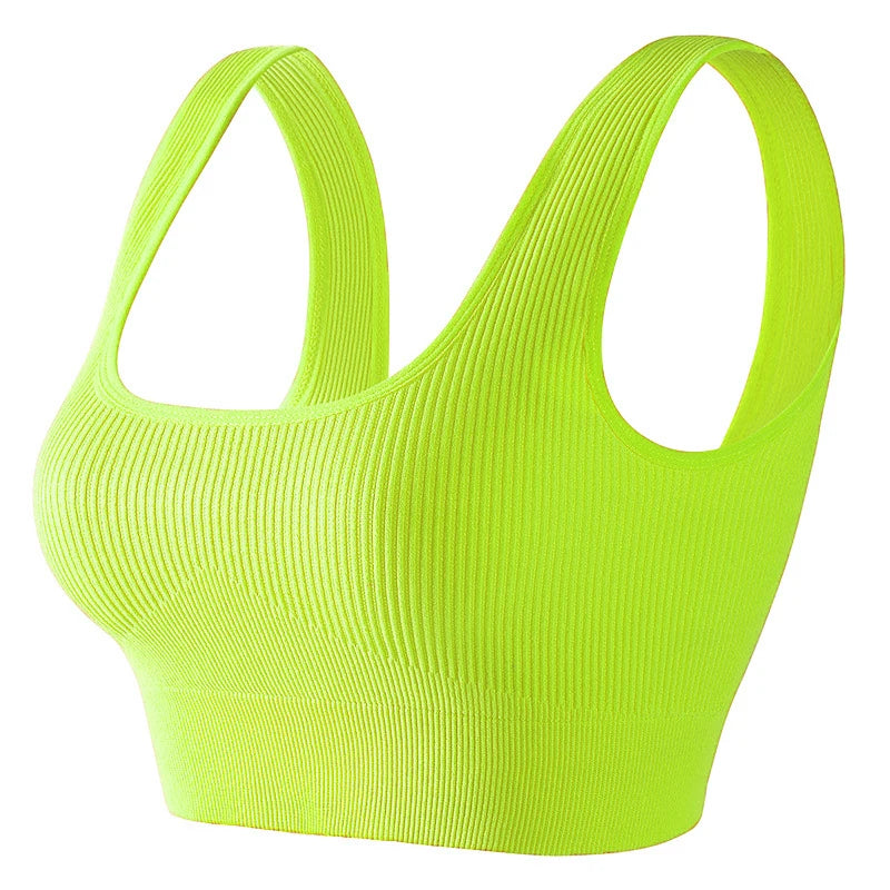 Women'S Ribbed Seamless Sports Bralettes,High Stretch Knit Fabric, Solid Color, with Removable Pads for All Seasons