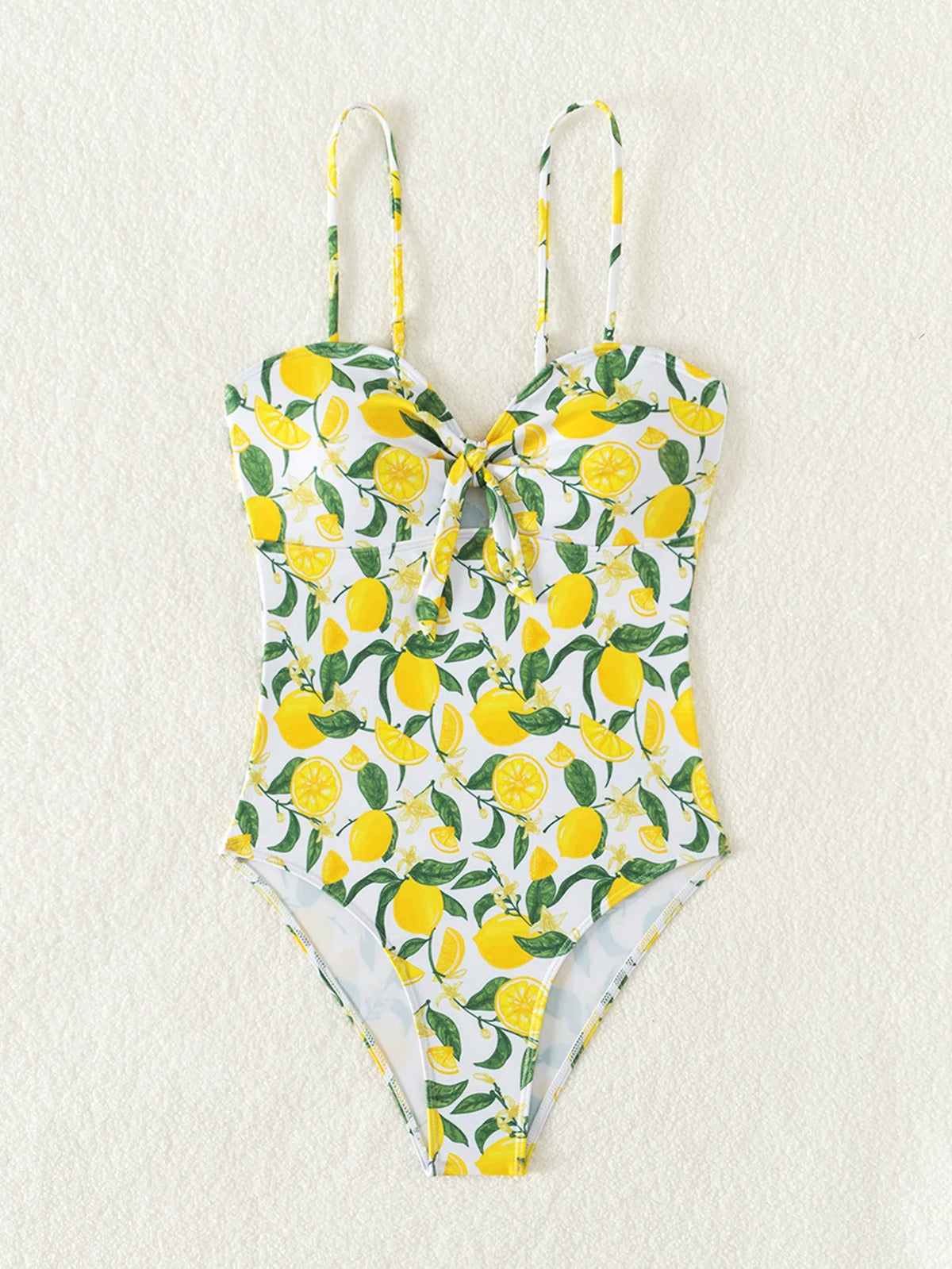 2026 New Yellow Fruit Print Bikini Suspender Backless Sexy One Piece Swimsuit High Waist Hollow Out Beach Vacation Bathing Suit