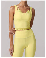 Fake Two Piece Tank Top Yoga Sets Women Lace V Neck Sports Vest Fitness Suit Hip Lifting High Waist Leggings Workout Clothes