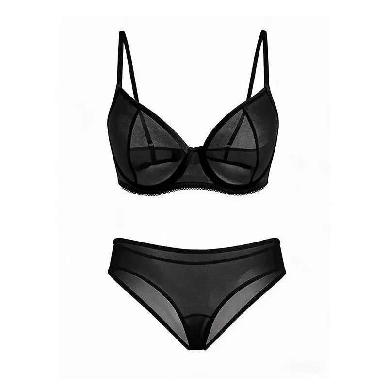 Sexy Ultra-Thin Fully Transparent Alluring Lingerie with Underwire, No Padding, Beautiful Back Bra, Hot Girl Push-Up Bra Set