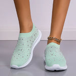 Women's Slip-On Crystal Sneakers 2025 Breathable Mesh Plus Size 35-43 Casual Flats Women Comfort Soft Sole Running Walking Shoes