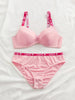 Simple Pink Women Bra Set Letter Strap Underwire Push Up Brassiere Sweet Bow Daily Wear Underwear Set