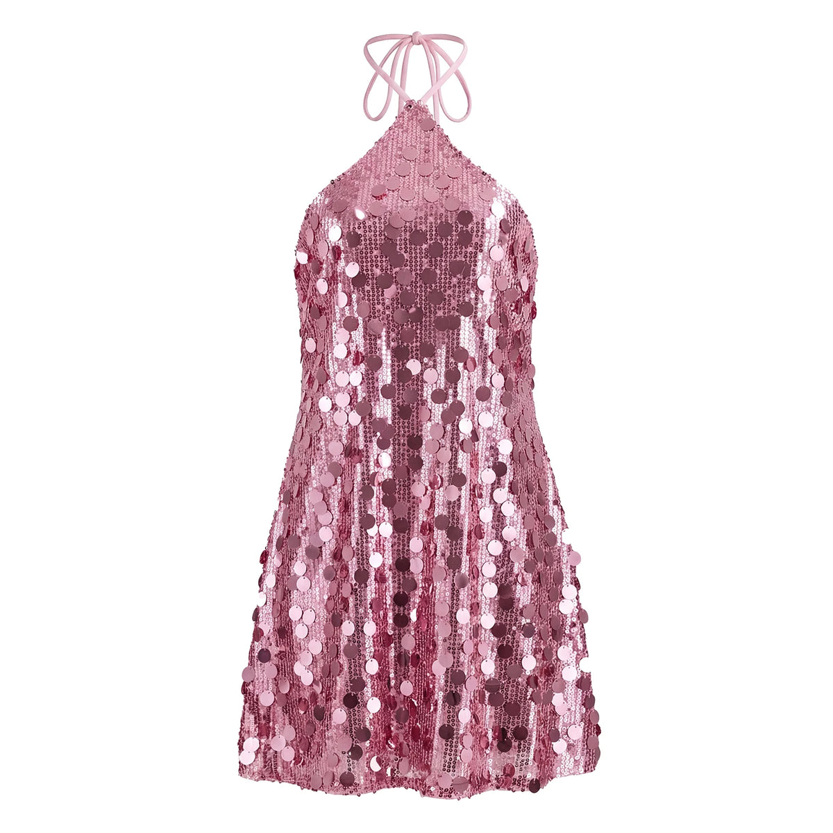 Women Summer Mini Dress Sparkly Sequin Sleeveless Halter Backless Slip Dress for Evening Party Date Night Streetwear