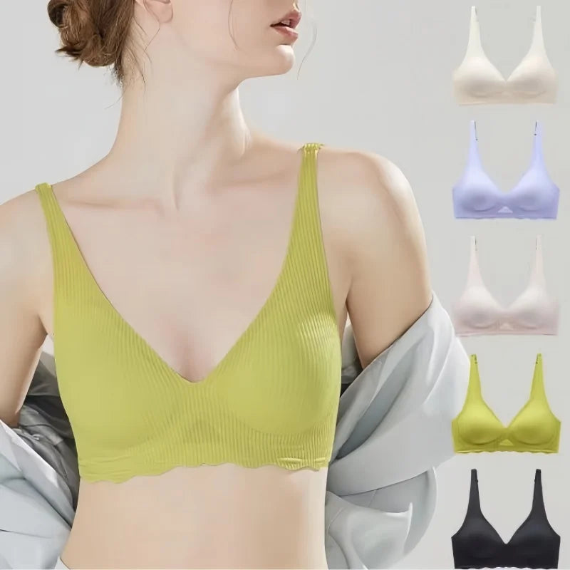 Push-Up Bras For Women Seamless Underwear Non-Wire Bralette Female Sexy Lingerie Deep V-neck Brassiere Solid Color Intimates