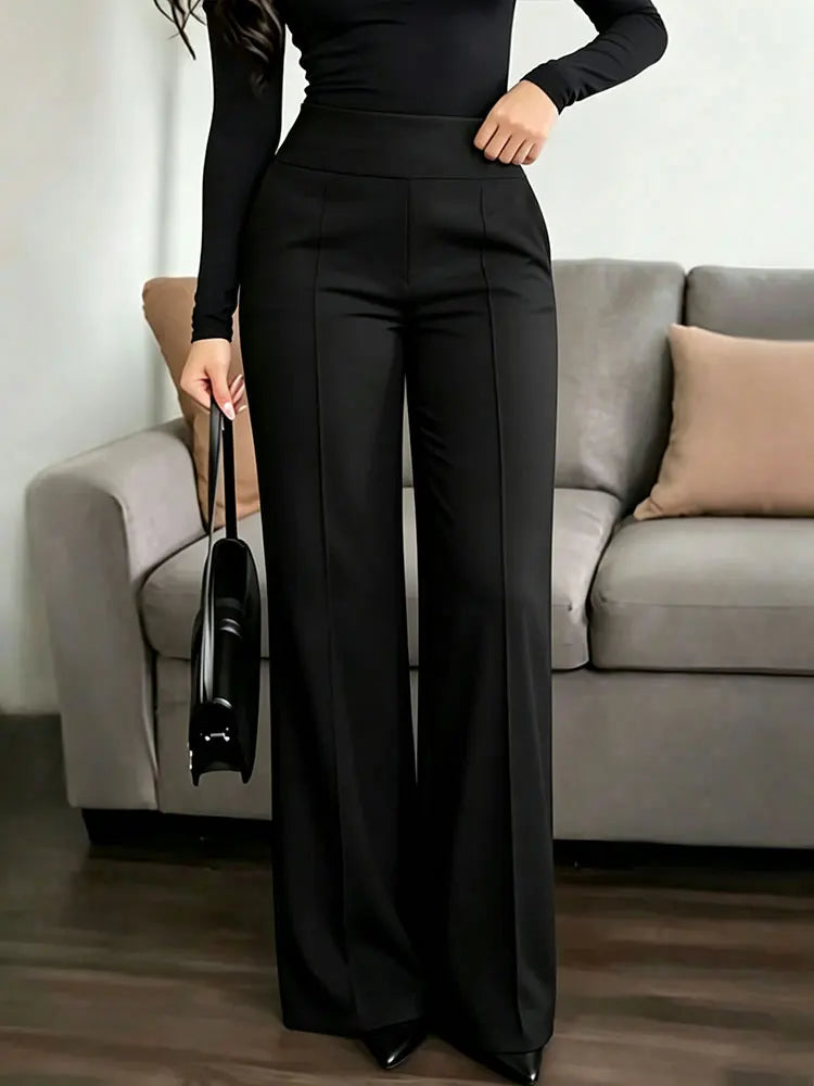 High Waisted Wide Leg Pants Solid Color Versatile Trousers For Office And Commuting Elegant And Fashionable Casual Leggings
