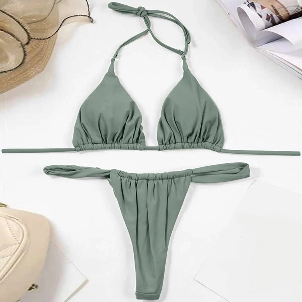 Sexy Bikini Set Two Piece Swimsuit Bikini Set Push Up Bra Solid Thong Women Swimwear Beachwear Bathing Suit Traje De BañO 2024