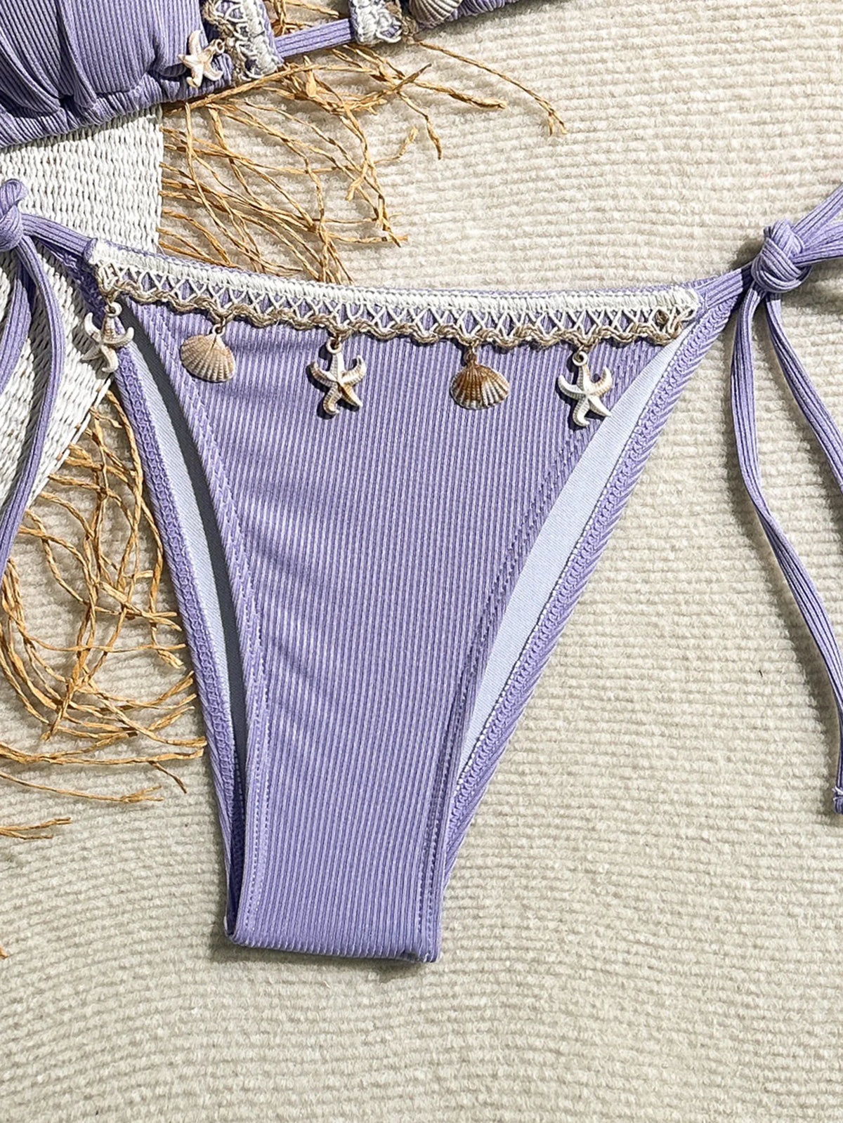 Shell Decoration Halter String Strappy Bikini Women Swimwear Female Swimsuit Two-pieces Bikini Set Ribbed Bathing Suit Swim Lady