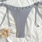 Sexy Black Rivet Holes Micro Bikini Thong Set Swimsuit Women 2026 String Halter Triangle Swimwear Bathing Suit Bikinis De Mujer