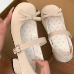 Preppy Butterfly-Knot Low Heel Mary Janes Women Vintage Solid Buckle Strap Pumps Woman Cute Sweet Lolita Single Shoes for Ladies