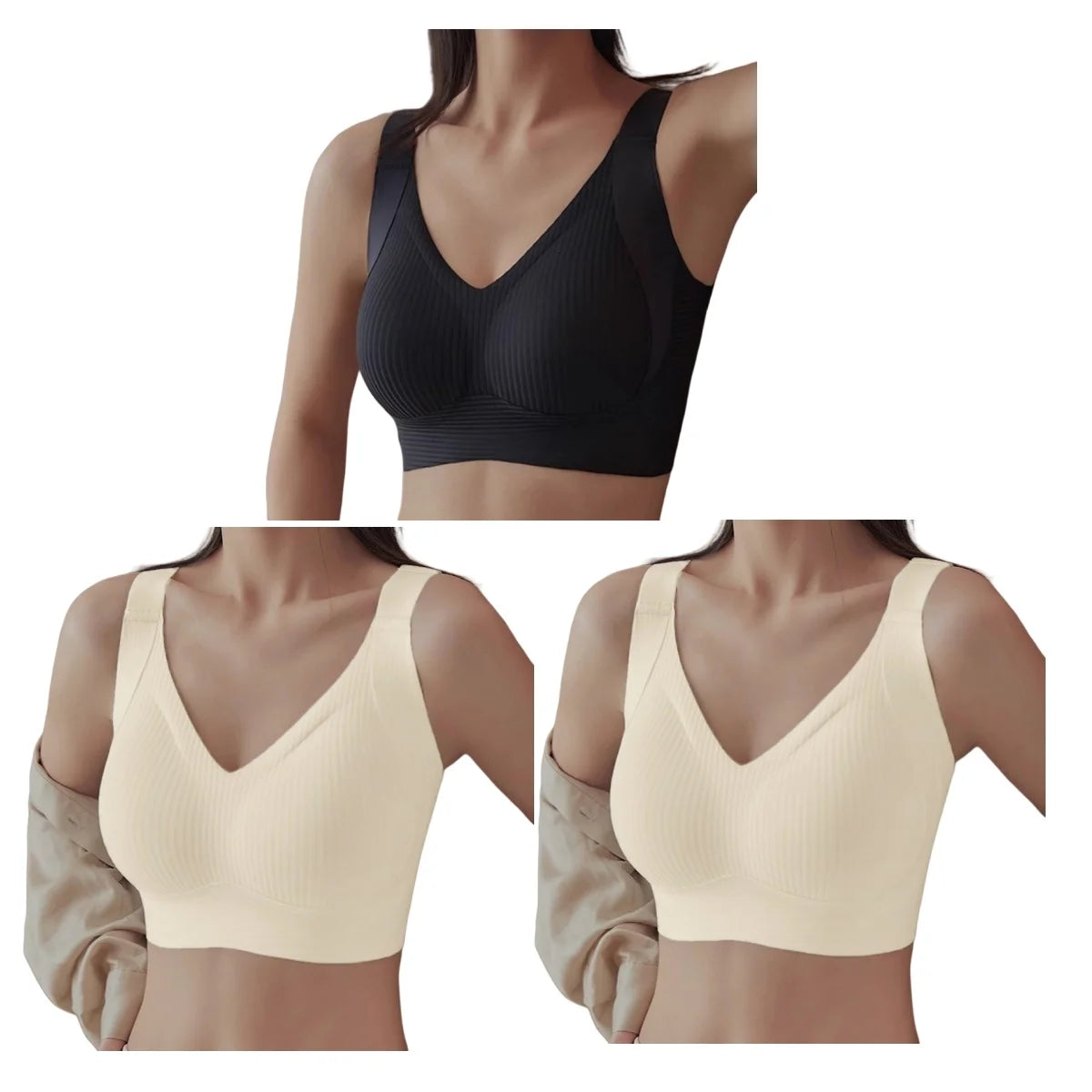 3Pcs/Set Push-Up Bras Women Padded Side Support Underwear Non-wire Bra Comfort Wide Straps Lingerie Plus Size Intimates M-4XL