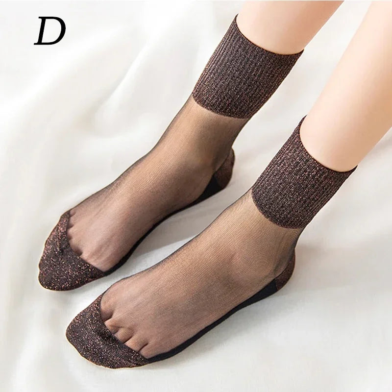 Summer Mesh Hosiery Sock Fashion Lace Short Socks Japanese Style Crystal Glass Socks for Women Sexy Middle Tube Socks