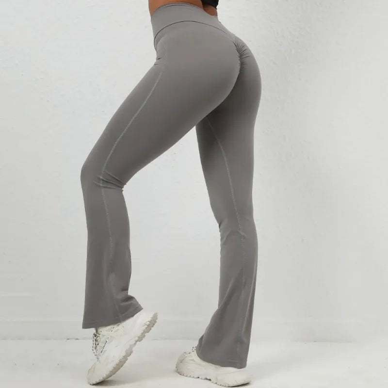 Women's Seamless Yoga Leggings Pants Sports Fitness Peach Hip-lifting High Waist Slimming Dance Training Workout Flared Pants