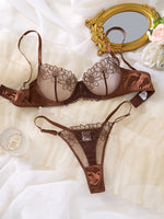 Lafis Sexy and Alluring Floral Embroidery Women's Underwear Set - Alluring Sexy Two-Piece Bra and Underwear Set ZA825126