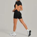 Women's Seamless Yoga Jumpsuits Sports Fitness Beauty Back Slim Fit Short-Sleeves One-Piece Workout Gym Training Bodysuits