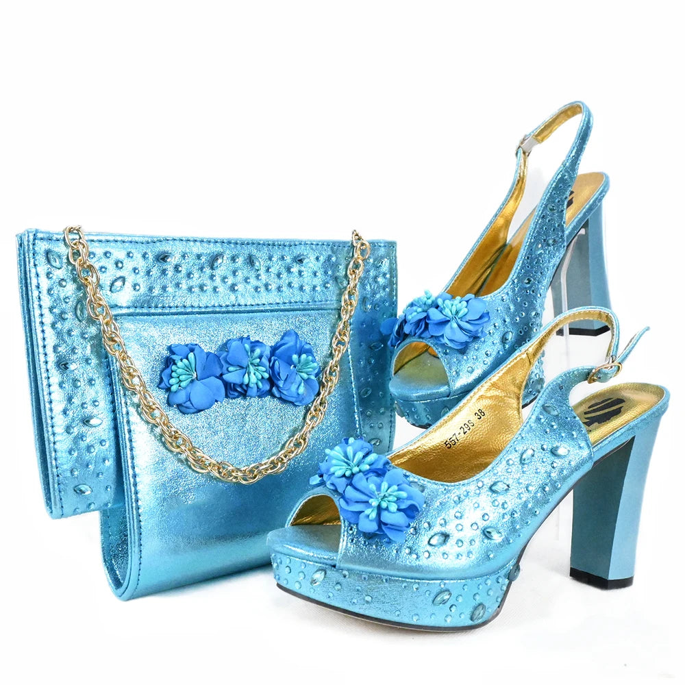 Doershow New Arrival African Wedding Shoes and Bag Set gold Color Italian Shoes with Matching Bags Nigerian lady partyHJK1-14