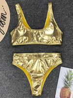 Sexy Shiny PU Leather Bikini Women 2025 Bikinis Bling Swimwear One Piece Swimsuit Female Monokini Bather Bathing Suit Swim Lady
