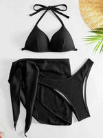 With Skirt Wrinkled Bra Cup Bikini Female Swimsuit Women Swimwear Three-pieces Bikini Set Push Up Bathing Suit Swim Beachwear